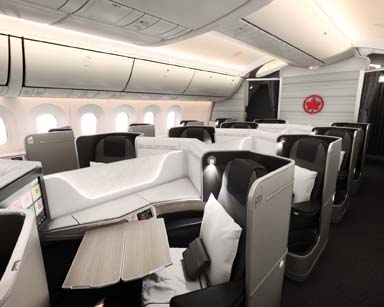 Dos vistas de la nueva cabina de la International Business Class de Air Canada, que hará los vuelos de larga distancia más cómodos y amenos.